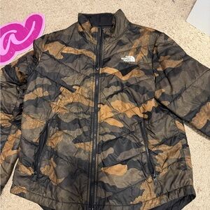 The North Face Women Camo Puffer Jacket - Black and Brown